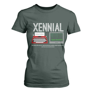 Xennial Typewriter and Computer Screen T Shirt For Women Analog Childhood Digital Adulthood TS02 Dark Forest Green Print Your Wear