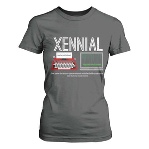 Xennial Typewriter and Computer Screen T Shirt For Women Analog Childhood Digital Adulthood TS02 Dark Heather Print Your Wear