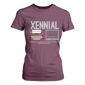 Xennial Typewriter and Computer Screen T Shirt For Women Analog Childhood Digital Adulthood TS02 Maroon Print Your Wear