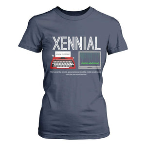 Xennial Typewriter and Computer Screen T Shirt For Women Analog Childhood Digital Adulthood TS02 Navy Print Your Wear