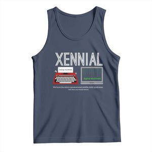 Xennial Typewriter and Computer Screen Tank Top Analog Childhood Digital Adulthood TS02 Navy Print Your Wear