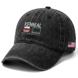 Xennial Typewriter and Computer Screen Washed Cotton Baseball Cap Analog Childhood Digital Adulthood