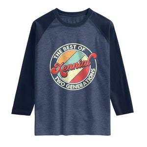 Xennial The Best of Two Generations Raglan Shirt Retro Sunset Vintage 70s Graphic TS02 Heather Denim Navy Print Your Wear