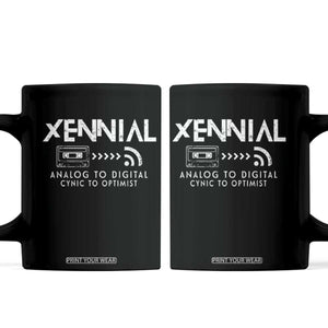 Funny Xennial Analog To Digital Coffee Mug Cassette Tape to Internet Cynic to Optimist TS02 Black Print Your Wear