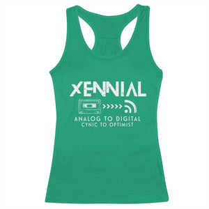 Funny Xennial Analog To Digital Racerback Tank Top Cassette Tape to Internet Cynic to Optimist TS02 Irish Green Print Your Wear