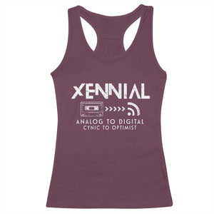 Funny Xennial Analog To Digital Racerback Tank Top Cassette Tape to Internet Cynic to Optimist TS02 Maroon Print Your Wear