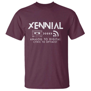 Funny Xennial Analog To Digital T Shirt Cassette Tape to Internet Cynic to Optimist TS02 Maroon Print Your Wear