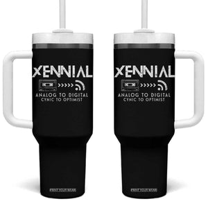 Funny Xennial Analog To Digital Tumbler With Handle Cassette Tape to Internet Cynic to Optimist TS02 One Size: 40 oz Black Print Your Wear