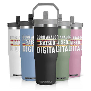 Born Analog Raised Digital Flip Straw Tumbler Vintage Sunset Retro Tech Graphic TS02 Print Your Wear