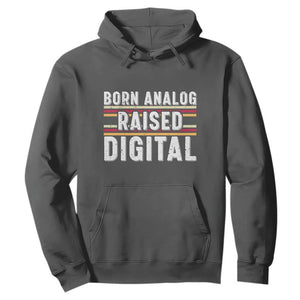 Born Analog Raised Digital Hoodie Vintage Sunset Retro Tech Graphic TS02 Dark Heather Print Your Wear