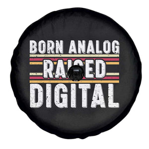 Born Analog Raised Digital Spare Tire Cover Vintage Sunset Retro Tech Graphic