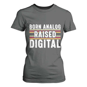 Born Analog Raised Digital T Shirt For Women Vintage Sunset Retro Tech Graphic TS02 Dark Heather Print Your Wear