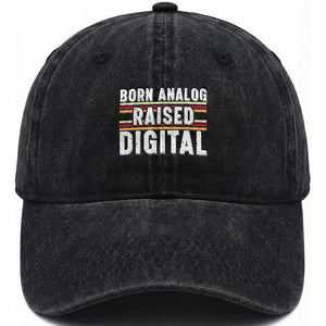 Born Analog Raised Digital Washed Cotton Baseball Cap Vintage Sunset Retro Tech Graphic TS02 Print Your Wear