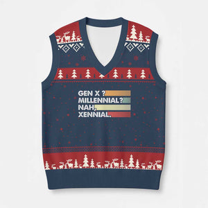 Gen X Millennial Nah Xennial V-Neck Knit Sweater Vest Retro Sunset Striped Typography Graphic TS02 Navy Red Print Your Wear