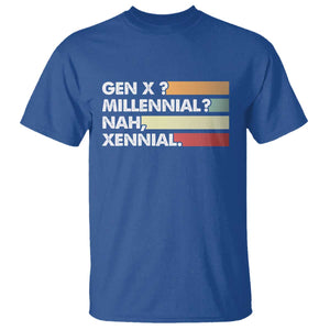 Gen X Millennial Nah Xennial T Shirt Retro Sunset Striped Typography Graphic TS02 Royal Blue Print Your Wear