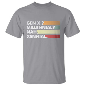 Gen X Millennial Nah Xennial T Shirt Retro Sunset Striped Typography Graphic TS02 Sport Gray Print Your Wear