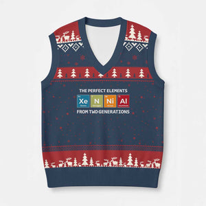 Xennial The Perfect Elements From Two Generations V-Neck Knit Sweater Vest Periodic Table Science Graphic TS02 Navy Red Print Your Wear