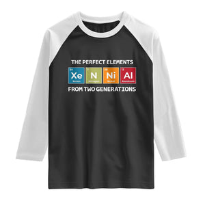 Xennial The Perfect Elements From Two Generations Raglan Shirt Periodic Table Science Graphic