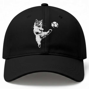 Vintage Sketch Soccer Cat Graphic Baseball Cap Kitten Kicking Football Sports Lover TS02 Print Your Wear
