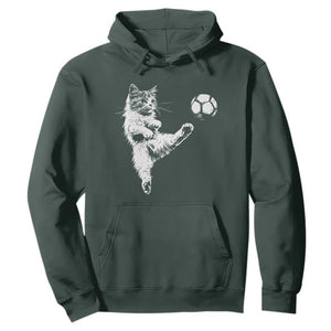Vintage Sketch Soccer Cat Graphic Hoodie Kitten Kicking Football Sports Lover TS02 Dark Forest Green Print Your Wear