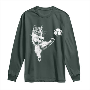 Vintage Sketch Soccer Cat Graphic Long Sleeve Shirt Kitten Kicking Football Sports Lover TS02 Dark Forest Green Print Your Wear