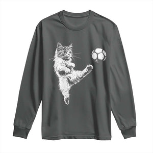 Vintage Sketch Soccer Cat Graphic Long Sleeve Shirt Kitten Kicking Football Sports Lover TS02 Dark Heather Print Your Wear