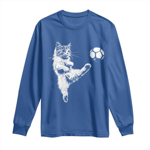Vintage Sketch Soccer Cat Graphic Long Sleeve Shirt Kitten Kicking Football Sports Lover TS02 Royal Blue Print Your Wear