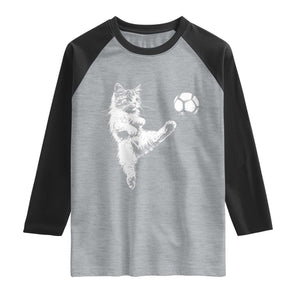 Vintage Sketch Soccer Cat Graphic Raglan Shirt Kitten Kicking Football Sports Lover TS02 Heather Gray Black Print Your Wear