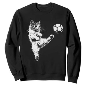 Vintage Sketch Soccer Cat Graphic Sweatshirt Kitten Kicking Football Sports Lover