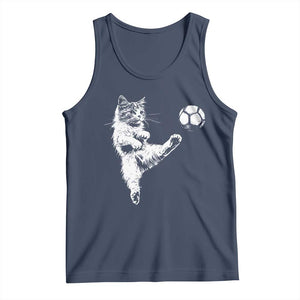 Vintage Sketch Soccer Cat Graphic Tank Top Kitten Kicking Football Sports Lover TS02 Navy Print Your Wear