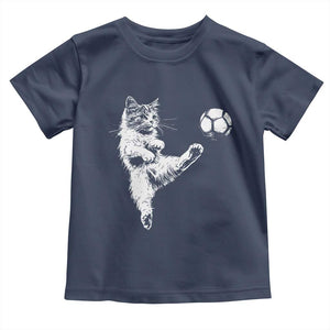Vintage Sketch Soccer Cat Graphic Toddler T Shirt Kitten Kicking Football Sports Lover TS02 Navy Print Your Wear