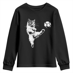 Vintage Sketch Soccer Cat Graphic Youth Sweatshirt Kitten Kicking Football Sports Lover TS02 Black Print Your Wear