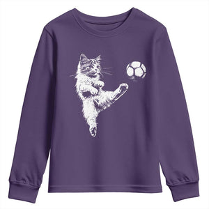 Vintage Sketch Soccer Cat Graphic Youth Sweatshirt Kitten Kicking Football Sports Lover TS02 Purple Print Your Wear