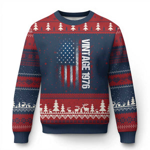 1976 Distressed American Flag Ugly Christmas Sweater Patriotic 50th Birthday Graphic TS02 Navy Red Print Your Wear