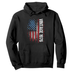 1976 Distressed American Flag Hoodie Patriotic 50th Birthday Graphic TS02 Black Print Your Wear