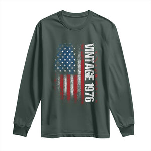 1976 Distressed American Flag Long Sleeve Shirt Patriotic 50th Birthday Graphic TS02 Dark Forest Green Print Your Wear
