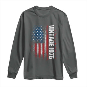 1976 Distressed American Flag Long Sleeve Shirt Patriotic 50th Birthday Graphic TS02 Dark Heather Print Your Wear