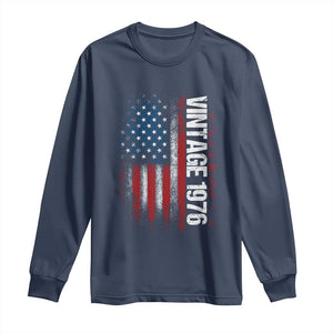 1976 Distressed American Flag Long Sleeve Shirt Patriotic 50th Birthday Graphic TS02 Navy Print Your Wear