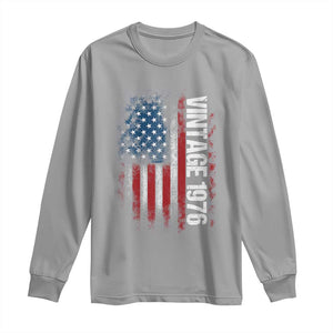 1976 Distressed American Flag Long Sleeve Shirt Patriotic 50th Birthday Graphic TS02 Sport Gray Print Your Wear