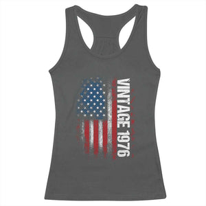 1976 Distressed American Flag Racerback Tank Top Patriotic 50th Birthday Graphic TS02 Dark Heather Print Your Wear