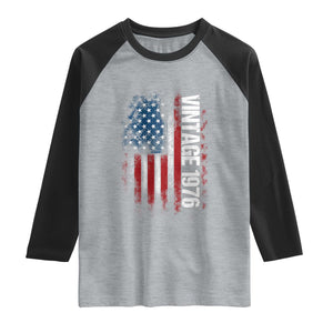 1976 Distressed American Flag Raglan Shirt Patriotic 50th Birthday Graphic TS02 Heather Gray Black Print Your Wear