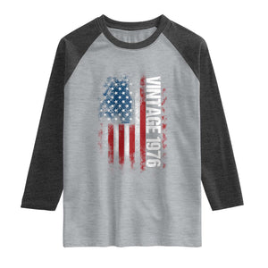 1976 Distressed American Flag Raglan Shirt Patriotic 50th Birthday Graphic TS02 Heather Gray Heather Charcoal Print Your Wear