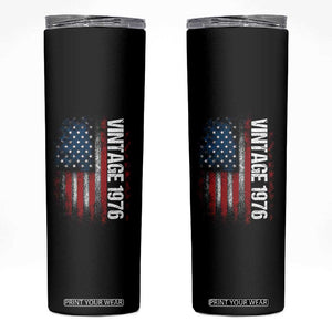 1976 Distressed American Flag Skinny Tumbler Patriotic 50th Birthday Graphic TS02 Black Print Your Wear