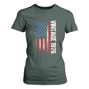 1976 Distressed American Flag T Shirt For Women Patriotic 50th Birthday Graphic TS02 Dark Forest Green Print Your Wear