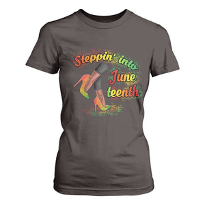 Stepping Into Juneteenth T Shirt For Women High Heels African American Black History TS02 Dark Chocolate Print Your Wear