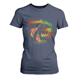 Stepping Into Juneteenth T Shirt For Women High Heels African American Black History TS02 Navy Print Your Wear