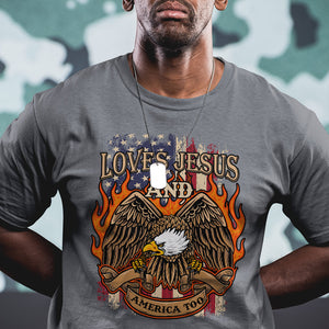 Loves Jesus and America Too Christian 4th of July Eagle T Shirt TS02 Printyourwear