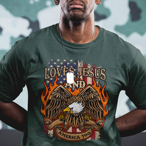 Loves Jesus and America Too Christian 4th of July Eagle T Shirt TS02 Printyourwear