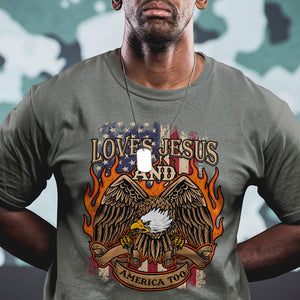 Loves Jesus and America Too Christian 4th of July Eagle T Shirt TS02 Printyourwear