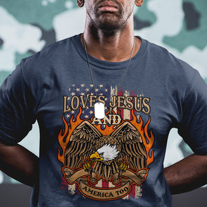 Loves Jesus and America Too Christian 4th of July Eagle T Shirt TS02 Printyourwear